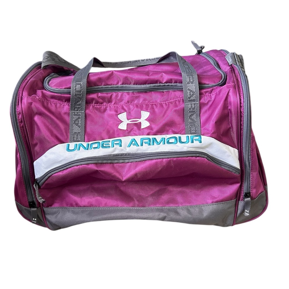 Under Armour Medium Duffle Gym Bag – Pink Magenta & Gray, Shoulder Straps.